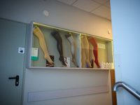 Compression stockings are seen on display in Warsaw, Poland on 22 November, 2024. (