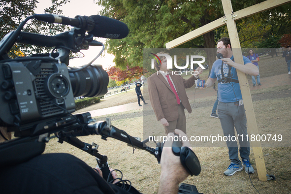 Journalist and YouTuber Andrew Callaghan is seen at Lafayette Square in Washington DC on 5 November, 2024. 