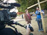 Journalist and YouTuber Andrew Callaghan is seen at Lafayette Square in Washington DC on 5 November, 2024. (