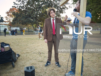 Journalist and YouTuber Andrew Callaghan is seen at Lafayette Square in Washington DC on 5 November, 2024. (