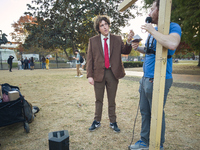 Journalist and YouTuber Andrew Callaghan is seen at Lafayette Square in Washington DC on 5 November, 2024. (