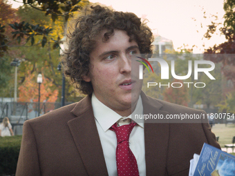 Journalist and YouTuber Andrew Callaghan is seen at Lafayette Square in Washington DC on 5 November, 2024. (