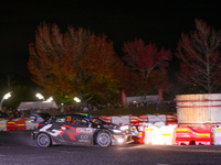 Driver Elfyn Evans and co-driver Scott Martin of the team Toyota Gazoo Racing WRT, in a Toyota GR Yaris Rally1 Hybrid, face the second day o...