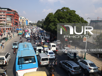 Vehicles are stuck on the roads of Kathmandu, Nepal, on November 22, 2024, as the ruling CPN-UML stages a show of power in the capital. (