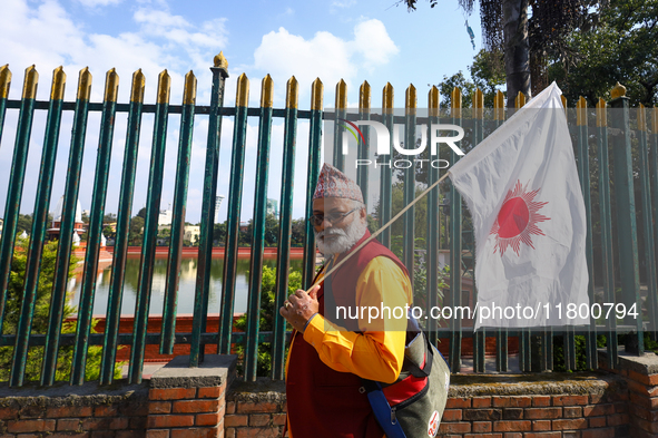 Cadres and supporters of CPN-UML hold a rally in the streets of Kathmandu as they take part in the show of power called by the party in Kath...