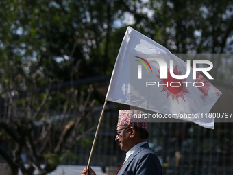 Cadres and supporters of CPN-UML hold a rally in the streets of Kathmandu as they take part in the show of power called by the party in Kath...