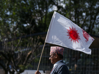 Cadres and supporters of CPN-UML hold a rally in the streets of Kathmandu as they take part in the show of power called by the party in Kath...