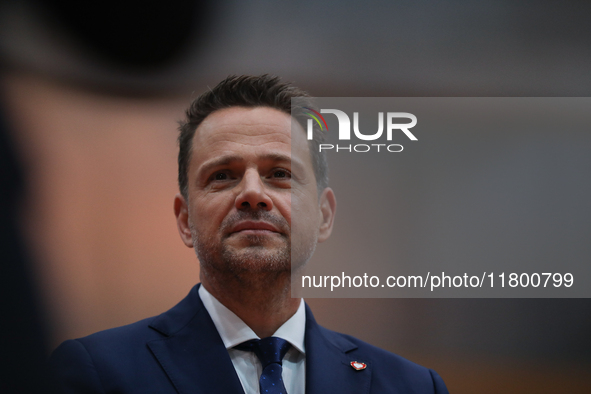 In Krakow, Poland, on November 16, 2024, candidate for president in the primaries Rafal Trzaskowski attends a meeting at Hala Com-Com Zone i...