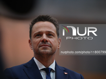 In Krakow, Poland, on November 16, 2024, candidate for president in the primaries Rafal Trzaskowski attends a meeting at Hala Com-Com Zone i...