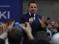 In Krakow, Poland, on November 16, 2024, candidate for president in the primaries Rafal Trzaskowski attends a meeting at Hala Com-Com Zone i...