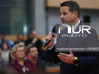 In Krakow, Poland, on November 16, 2024, candidate for president in the primaries Rafal Trzaskowski attends a meeting at Hala Com-Com Zone i...