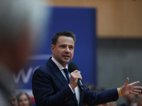 In Krakow, Poland, on November 16, 2024, candidate for president in the primaries Rafal Trzaskowski attends a meeting at Hala Com-Com Zone i...