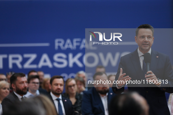 In Krakow, Poland, on November 16, 2024, candidate for president in the primaries Rafal Trzaskowski attends a meeting at Hala Com-Com Zone i...