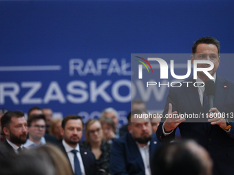 In Krakow, Poland, on November 16, 2024, candidate for president in the primaries Rafal Trzaskowski attends a meeting at Hala Com-Com Zone i...