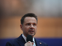 In Krakow, Poland, on November 16, 2024, candidate for president in the primaries Rafal Trzaskowski attends a meeting at Hala Com-Com Zone i...