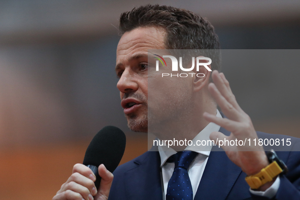 In Krakow, Poland, on November 16, 2024, candidate for president in the primaries Rafal Trzaskowski attends a meeting at Hala Com-Com Zone i...