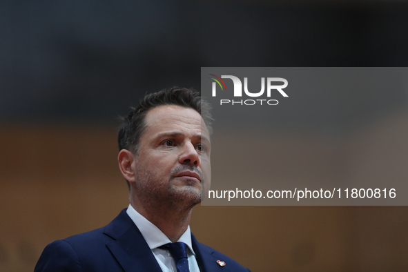 In Krakow, Poland, on November 16, 2024, candidate for president in the primaries Rafal Trzaskowski attends a meeting at Hala Com-Com Zone i...