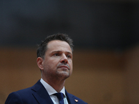 In Krakow, Poland, on November 16, 2024, candidate for president in the primaries Rafal Trzaskowski attends a meeting at Hala Com-Com Zone i...