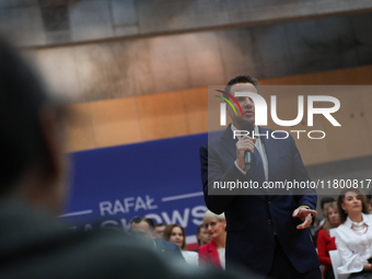 In Krakow, Poland, on November 16, 2024, candidate for president in the primaries Rafal Trzaskowski attends a meeting at Hala Com-Com Zone i...