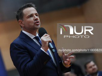 In Krakow, Poland, on November 16, 2024, candidate for president in the primaries Rafal Trzaskowski attends a meeting at Hala Com-Com Zone i...