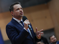 In Krakow, Poland, on November 16, 2024, candidate for president in the primaries Rafal Trzaskowski attends a meeting at Hala Com-Com Zone i...