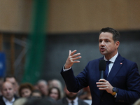 In Krakow, Poland, on November 16, 2024, candidate for president in the primaries Rafal Trzaskowski attends a meeting at Hala Com-Com Zone i...