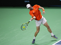 MALAGA, SPAIN - NOVEMBER 22: Botic van de Zandschulp of Team Netherlands during his singles match against Daniel Altamaier of Team Germany d...