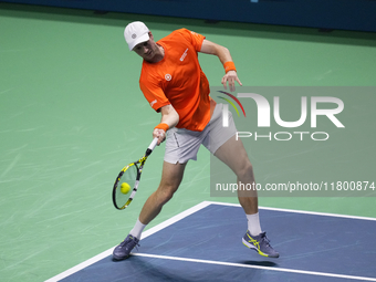 MALAGA, SPAIN - NOVEMBER 22: Botic van de Zandschulp of Team Netherlands during his singles match against Daniel Altamaier of Team Germany d...