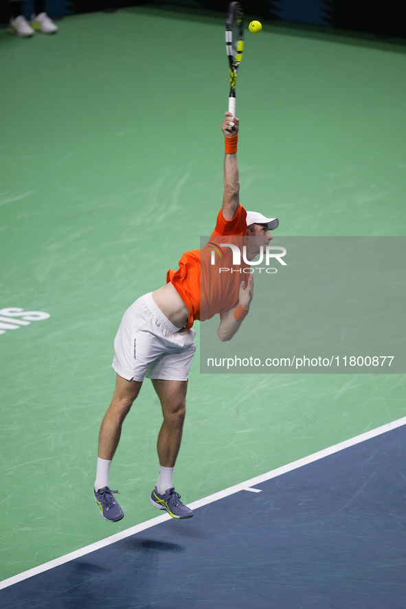 MALAGA, SPAIN - NOVEMBER 22: Botic van de Zandschulp of Team Netherlands during his singles match against Daniel Altamaier of Team Germany d...