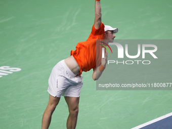 MALAGA, SPAIN - NOVEMBER 22: Botic van de Zandschulp of Team Netherlands during his singles match against Daniel Altamaier of Team Germany d...