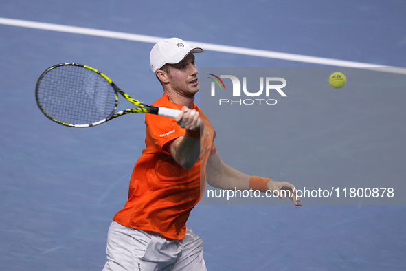 MALAGA, SPAIN - NOVEMBER 22: Botic van de Zandschulp of Team Netherlands during his singles match against Daniel Altamaier of Team Germany d...