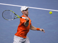 MALAGA, SPAIN - NOVEMBER 22: Botic van de Zandschulp of Team Netherlands during his singles match against Daniel Altamaier of Team Germany d...