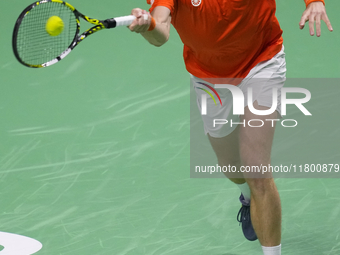 MALAGA, SPAIN - NOVEMBER 22: Botic van de Zandschulp of Team Netherlands during his singles match against Daniel Altamaier of Team Germany d...