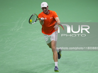 MALAGA, SPAIN - NOVEMBER 22: Botic van de Zandschulp of Team Netherlands during his singles match against Daniel Altamaier of Team Germany d...