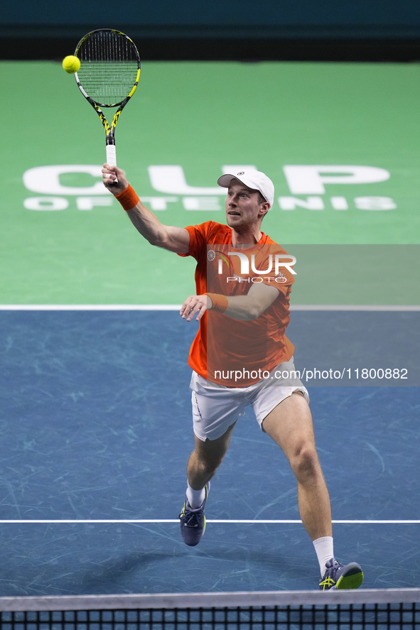 MALAGA, SPAIN - NOVEMBER 22: Botic van de Zandschulp of Team Netherlands during his singles match against Daniel Altamaier of Team Germany d...