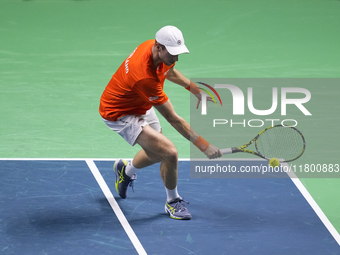 MALAGA, SPAIN - NOVEMBER 22: Botic van de Zandschulp of Team Netherlands during his singles match against Daniel Altamaier of Team Germany d...