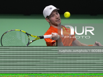 MALAGA, SPAIN - NOVEMBER 22: Botic van de Zandschulp of Team Netherlands during his singles match against Daniel Altamaier of Team Germany d...