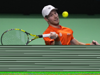 MALAGA, SPAIN - NOVEMBER 22: Botic van de Zandschulp of Team Netherlands during his singles match against Daniel Altamaier of Team Germany d...