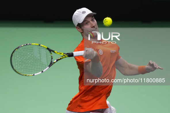 MALAGA, SPAIN - NOVEMBER 22: Botic van de Zandschulp of Team Netherlands during his singles match against Daniel Altamaier of Team Germany d...