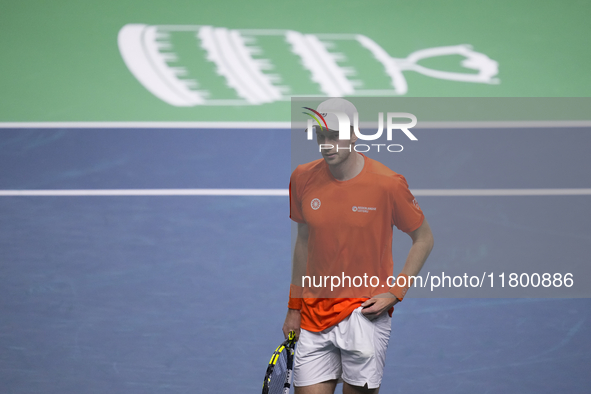 MALAGA, SPAIN - NOVEMBER 22: Botic van de Zandschulp of Team Netherlands during his singles match against Daniel Altamaier of Team Germany d...