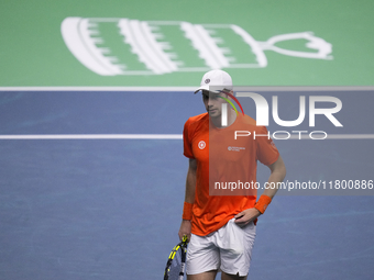 MALAGA, SPAIN - NOVEMBER 22: Botic van de Zandschulp of Team Netherlands during his singles match against Daniel Altamaier of Team Germany d...