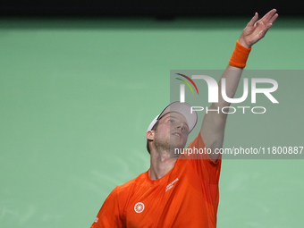 MALAGA, SPAIN - NOVEMBER 22: Botic van de Zandschulp of Team Netherlands during his singles match against Daniel Altamaier of Team Germany d...