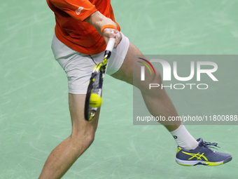 MALAGA, SPAIN - NOVEMBER 22: Botic van de Zandschulp of Team Netherlands during his singles match against Daniel Altamaier of Team Germany d...