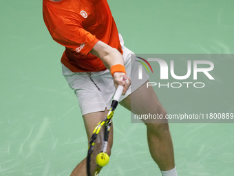 MALAGA, SPAIN - NOVEMBER 22: Botic van de Zandschulp of Team Netherlands during his singles match against Daniel Altamaier of Team Germany d...