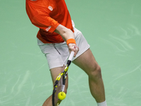 MALAGA, SPAIN - NOVEMBER 22: Botic van de Zandschulp of Team Netherlands during his singles match against Daniel Altamaier of Team Germany d...