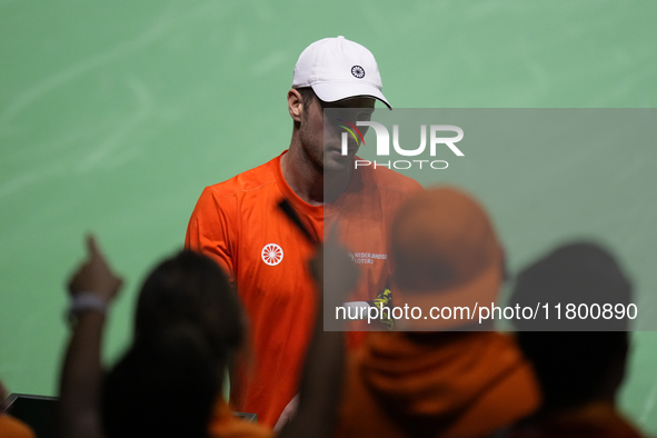 MALAGA, SPAIN - NOVEMBER 22: Botic van de Zandschulp of Team Netherlands celebrates a point during his singles match against Daniel Altamaie...