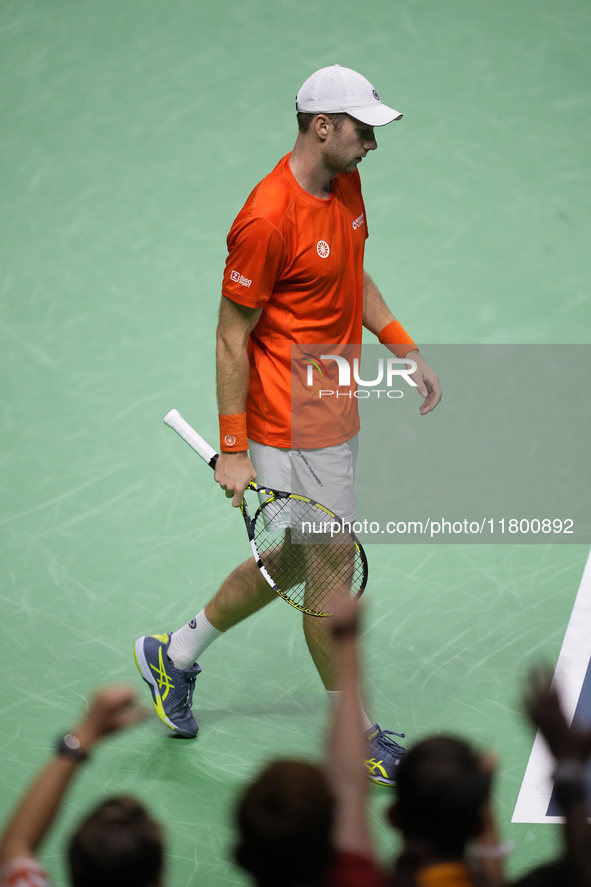 MALAGA, SPAIN - NOVEMBER 22: Botic van de Zandschulp of Team Netherlands celebrates a point during his singles match against Daniel Altamaie...