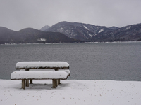 In the village of Walchensee in Upper Bavaria, in the district of Bad Tolz-Wolfratshausen, on the shores of Lake Walchensee, a winter atmosp...