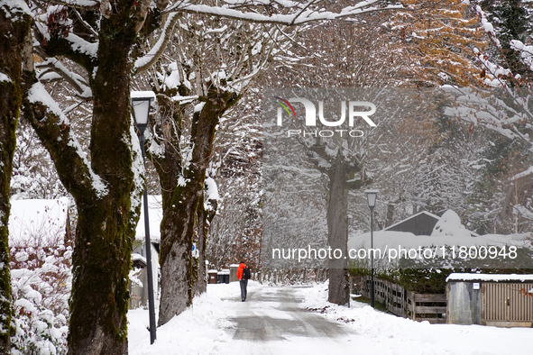 In the village of Walchensee in Upper Bavaria, in the district of Bad Tolz-Wolfratshausen, on the shores of Lake Walchensee, a winter atmosp...