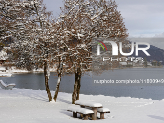 In the village of Walchensee in Upper Bavaria, in the district of Bad Tolz-Wolfratshausen, on the shores of Lake Walchensee, a winter atmosp...